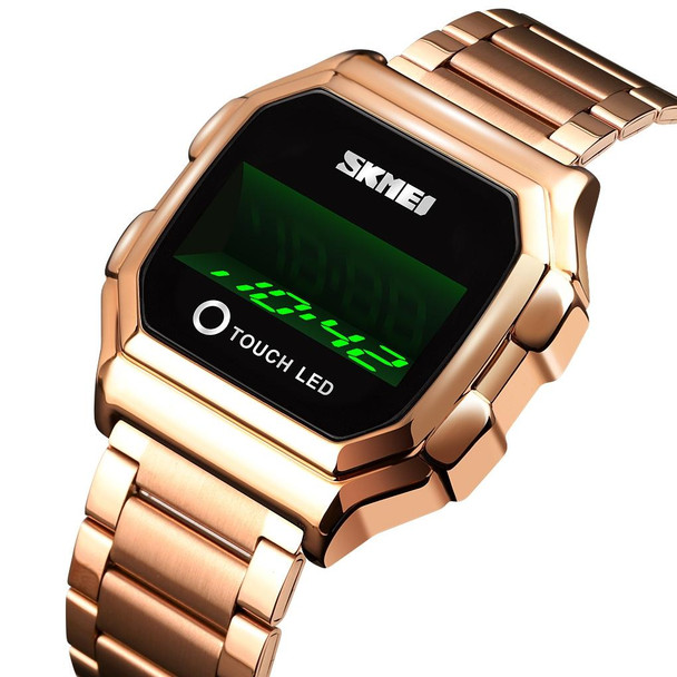 SKMEI 1650 Steel Strap Version LED Digital Display Electronic Watch with Touch Luminous Button(Rose Gold)