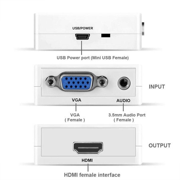 HOWEI HW-2107 HD 1080P Mini VGA to HDMI Scaler Box Audio Video Digital Converter