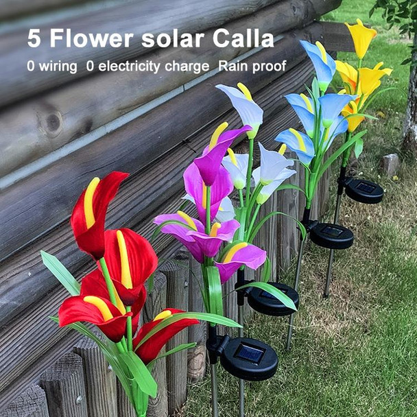 3PCS Simulated Calla Lily Flower 5 Heads Solar Powered Outdoor IP65 Waterproof LED Decorative Lawn Lamp, Colorful Light(White)