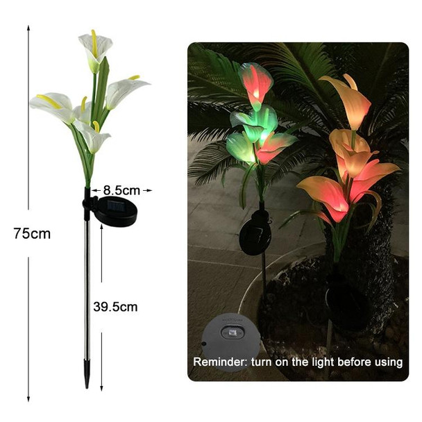 3PCS Simulated Calla Lily Flower 5 Heads Solar Powered Outdoor IP65 Waterproof LED Decorative Lawn Lamp, Colorful Light(White)