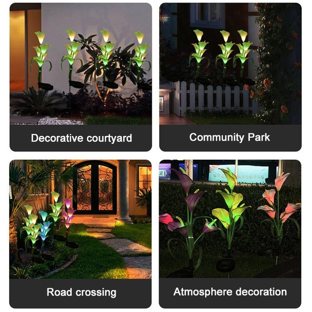 3PCS Simulated Calla Lily Flower 5 Heads Solar Powered Outdoor IP65 Waterproof LED Decorative Lawn Lamp, Colorful Light(Red)