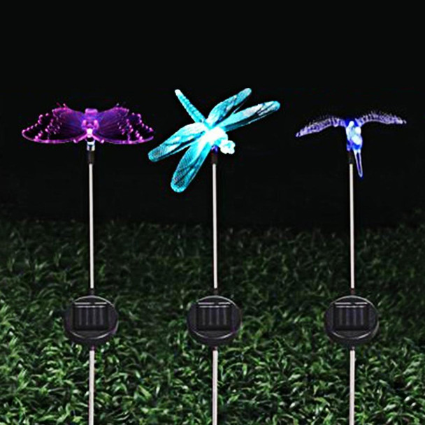 A106 3 PCS Colorful Light LED Solar Power Lamp, Bird Dragonfly Butterfly Pattern Outdoor Garden Landscape Path Decorative Light