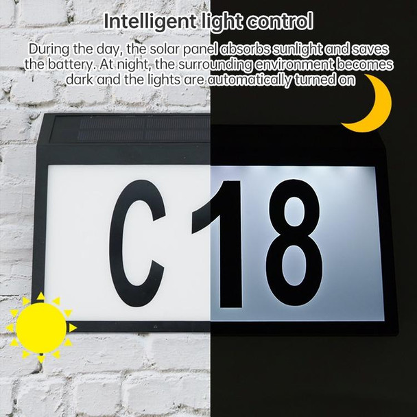 2W 10 LEDs Wall-mounted Waterproof Solar Digital House Number Light LED Light Control Address Indicator, Color Temperature: 6000K