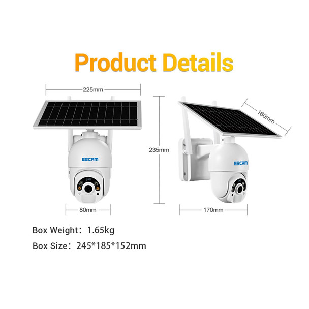 ESCAM QF450 HD 1080P 4G US Version Solar Powered IP Camera with 16G Memory, Support Two-way Audio & PIR Motion Detection & Night Vision & TF Card