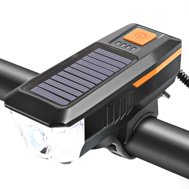 Bicycle Solar Headlight Horn Light Night Riding USB Charging Headlight Bicycle Glare Flashlight Equipment(Orange)