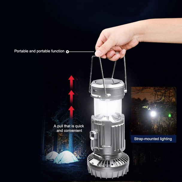 Outdoor Solar Fan Light Camping Light Portable Stretch Switch Horse Lantern, EU Plug, Type:  9299F Gold