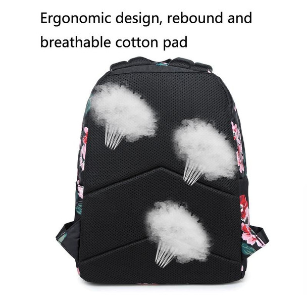 1916-1 3 PCS / Set Printed USB Backpack Student School Bag(Black)