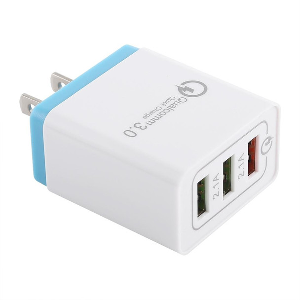 AR-QC-03 2.1A 3 USB Ports Quick Charger Travel Charger, US Plug (Blue)