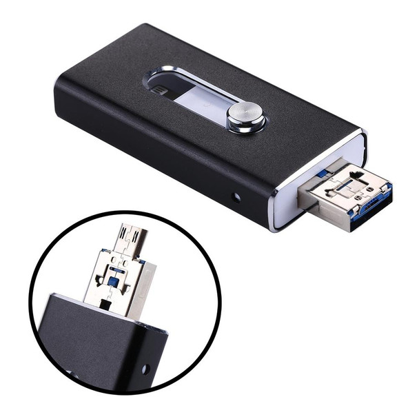 RQW-02 3 in 1 USB 2.0 & 8 Pin & Micro USB 32GB Flash Drive, for iPhone & iPad & iPod & Most Android Smartphones & PC Computer(Black)