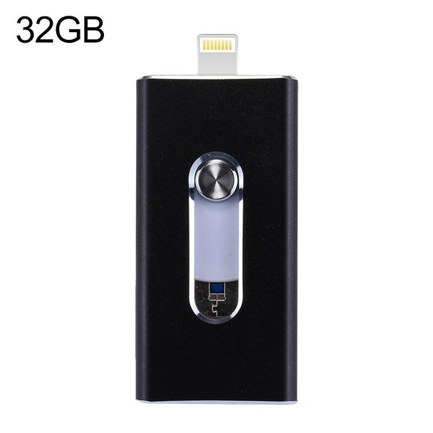 RQW-02 3 in 1 USB 2.0 & 8 Pin & Micro USB 32GB Flash Drive, for iPhone & iPad & iPod & Most Android Smartphones & PC Computer(Black)