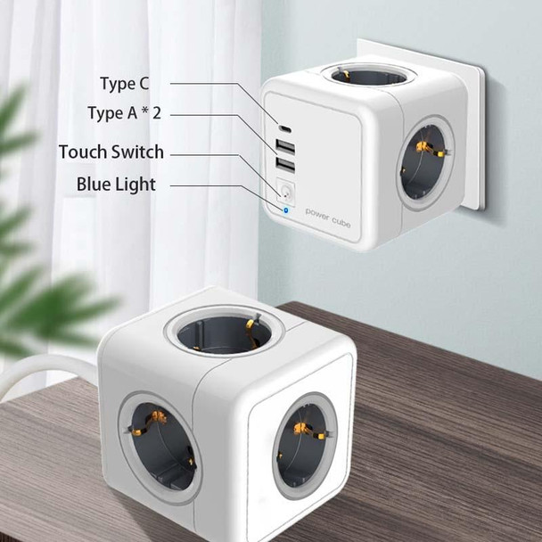 Creative Power Cube Socket Conversion Socket, EU Plug In-line Blue+U+Switch+C