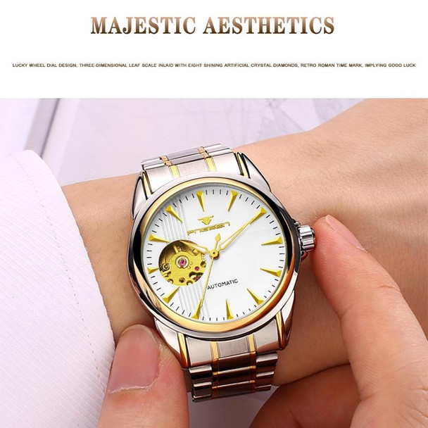 FNGEEN 8813 Multifunction Automatic Men Mechanical Watch(Gold White Surface)