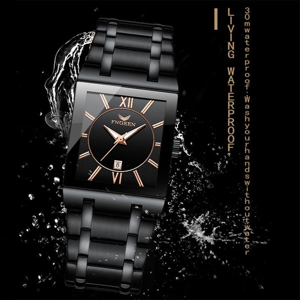 FNGEEN 3627 Waterproof Calendar Men Square Watch(Black Belt Rose Shell Black Surface)