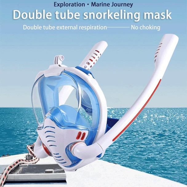 Snorkeling Mask Double Tube Silicone Full Dry Diving Mask Adult Swimming Mask Diving Goggles, Size: S/M(White/Pink)