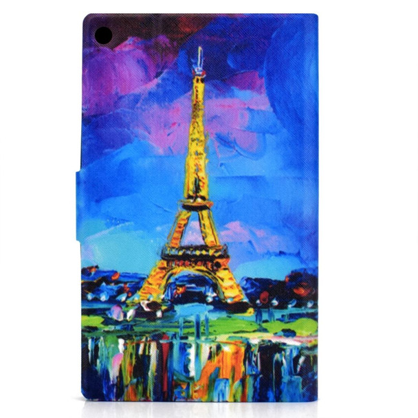 Kindle Fire HD 10 2015 / 2017 / 2019 TPU Electric Pressed Horizontal Flip Leather Case with Holder & Card Slot & Sleep / Wake-up Function(Eiffel Tower)