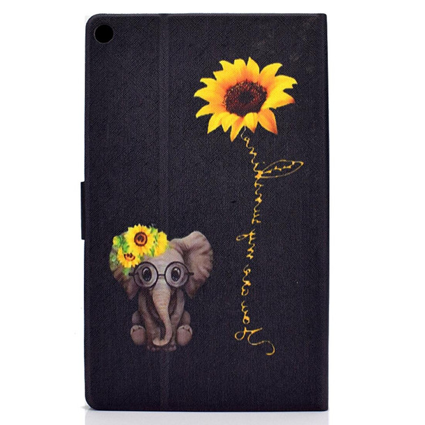 Amazon Kindle Fire HD 10 (2015) / (2017) Voltage Painted Pattern Tablet PC Protective Leatherette Case with Bracket & Card Slot & Sleep / Wake-up & Anti-skid Strip(Chrysanthemum Elephant)