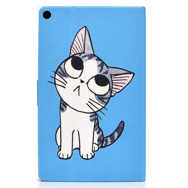 Amazon Kindle Fire HD 8 (2016) / (2017) Voltage Painted Pattern Tablet PC Protective Leatherette Case with Bracket & Card Slot & Sleep / Wake-up & Anti-skid Strip(Blue Cat)