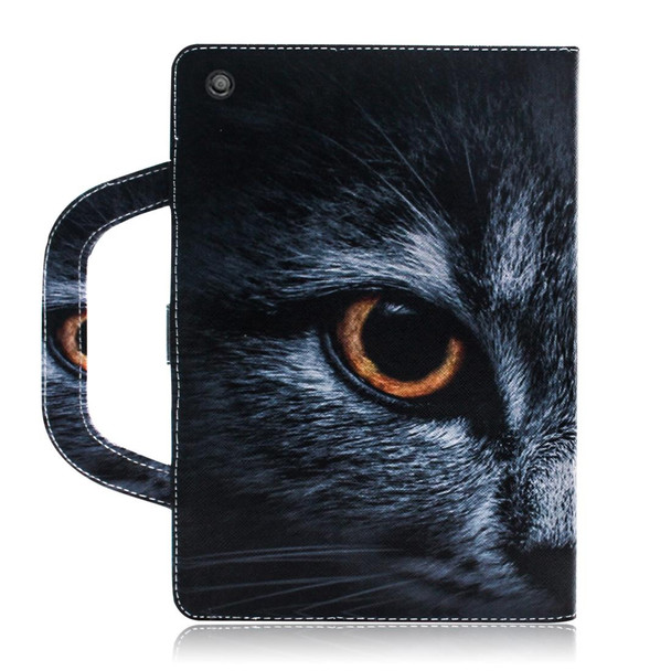 Half-Faced Cat Pattern Horizontal Flip Leather Case for Amazon Kindle Fire HD 10 2015/2017, with Holder & Card Slot & Wallet