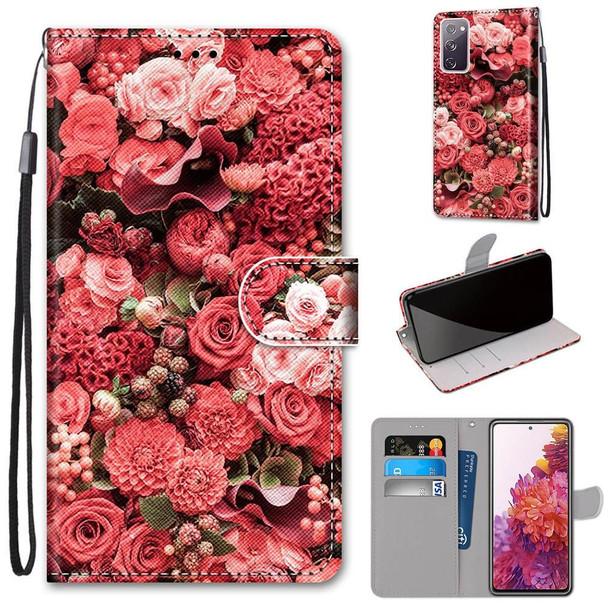 Samsung Galaxy S20 FE Coloured Drawing Cross Texture Horizontal Flip PU Leather Case with Holder & Card Slots & Wallet & Lanyard(Pink Rose Garden)