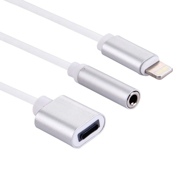 10cm 8 Pin Female & 3.5mm Audio Female to 8 Pin Male Charger&#160;Adapter Cable, Support All IOS Systems(Silver)