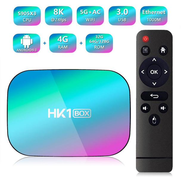 HK1 BOX 4K Smart TV Box Android 9.0 Media Player with Remote Control, Amlogic S905X3 Quad-Core, 4GB+64GB,