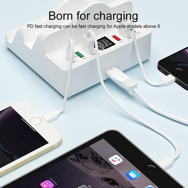 F6 Multifunctional Dual Wireless Charger with Phone Holder & Current Display, EU Plug