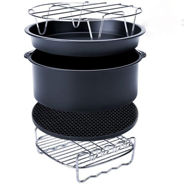 5 in 1 Fryer Accessory Set Multifunctional Air Fryer Set Grill Pizza Pan Five-piece set (round baking pan)