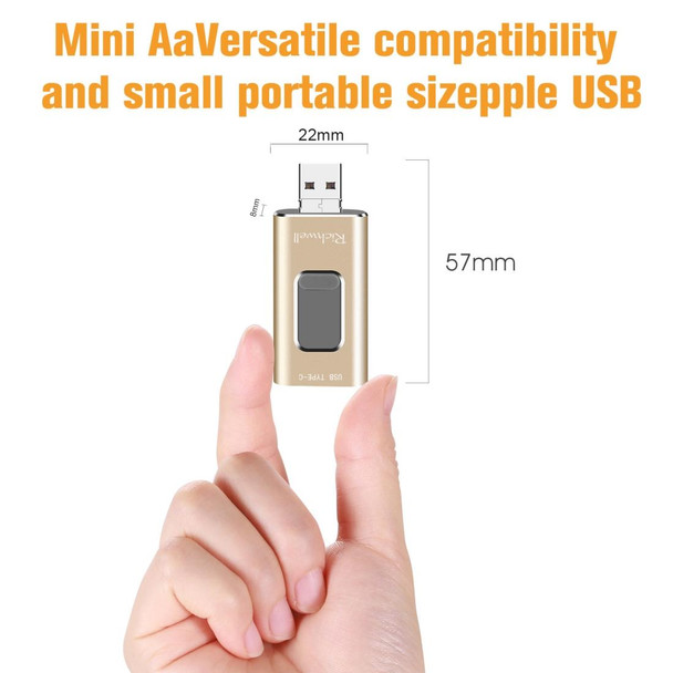 Richwell 3 in 1 128G Type-C + 8 Pin + USB 3.0 Metal Push-pull Flash Disk with OTG Function(Rose Gold)