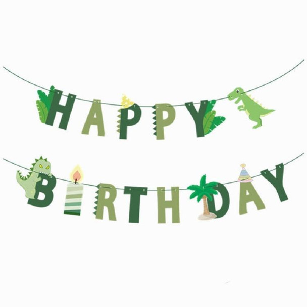 Dinosaur Theme Party Set Birthday Letter Pull Flag Aluminum Film Sequin Dinosaur Balloon Children Birthday Arrangement Decoration(Green)