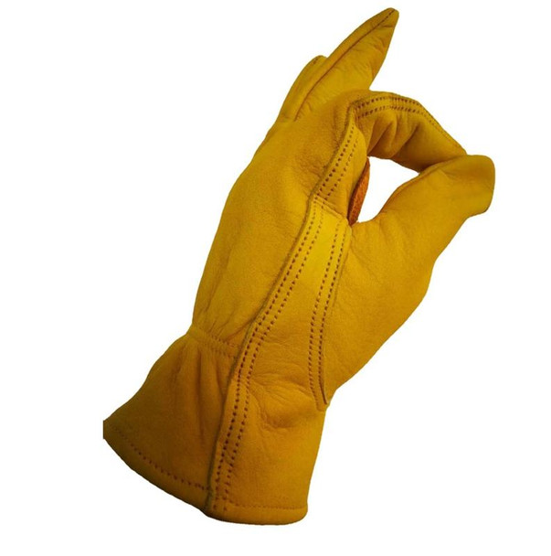 1 Pair JJ-1004 Outdoor Garden Welding Genuine Leatherette Labor Safety Gloves, Size: M(Yellow)