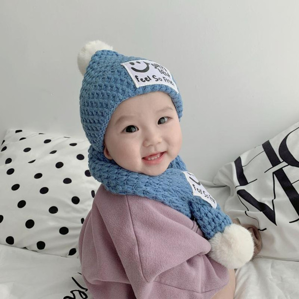 C0108 Smiley Children Knitted Hat Autumn and Winter Baby Woolen Hat Scarf Set(Purple)