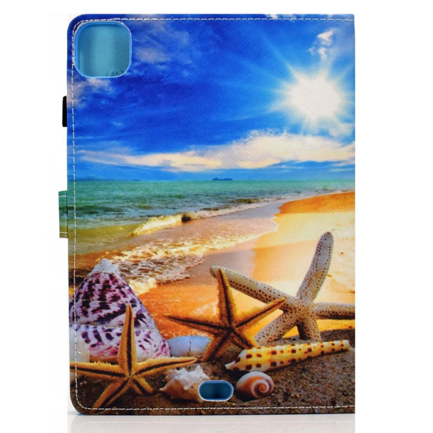 iPad Air 2022 / 2020 10.9 Colored Drawing Stitching Horizontal Flip Leather Case with Holder & Card Slots & Sleep / Wake-up function(Blue Sky Starfish)