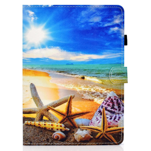 iPad Air 2022 / 2020 10.9 Colored Drawing Stitching Horizontal Flip Leather Case with Holder & Card Slots & Sleep / Wake-up function(Blue Sky Starfish)