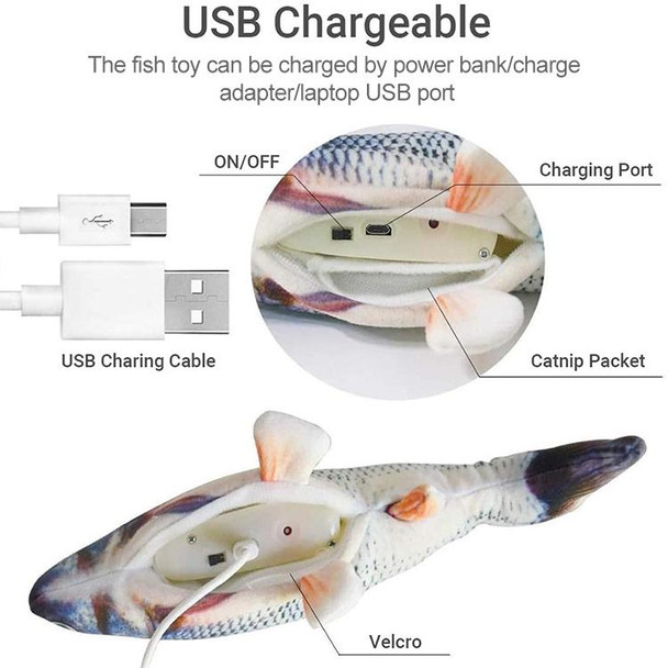 USB Charging Pet Simulation Fish Electric Cat Interactive Toy, Size30cn, Style:Crucian Carp