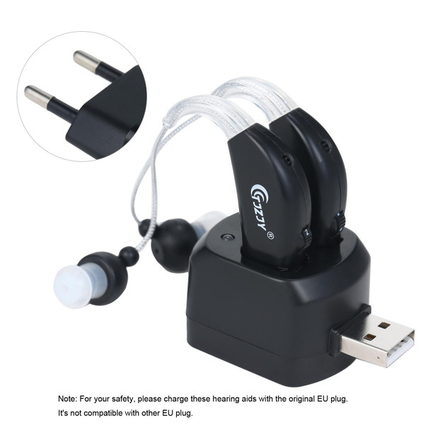 Rechargeable Hearing Aids for Seniors Personal Sound Amplifier with Charging Base,EU Plug(Black )