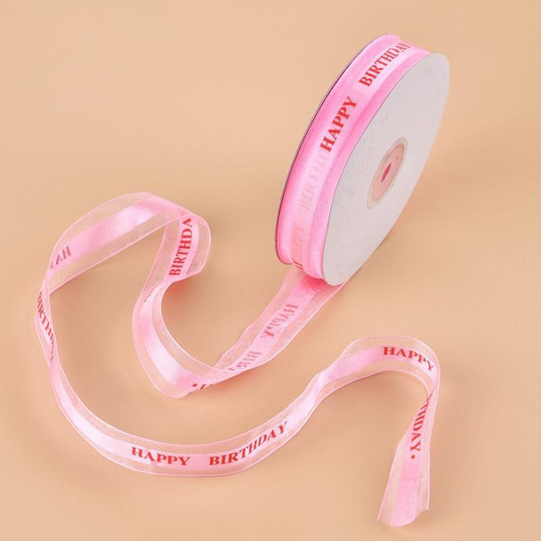 English Letter Colored Printed Ribbons Gift Bouquet Ribbons Bowknot Flowers Packaging Ribands , Size: 45m x 2.5cm(Pink)
