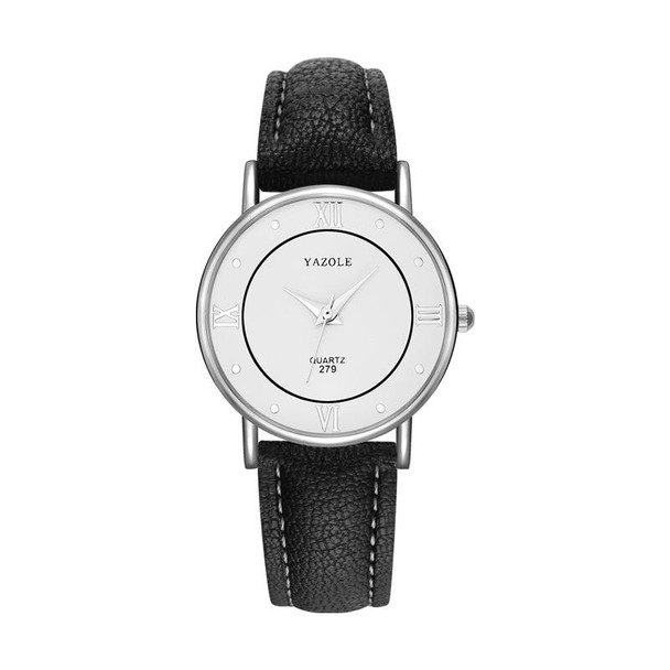 YAZOLE 279 Business Casual Analog Quartz Couple Watch(White Tray Black Belt Small)