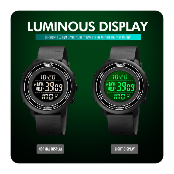SKMEI 1736 Triplicate Round Dial Timing LED Digital Display Luminous Electronic Watch(Black and White)