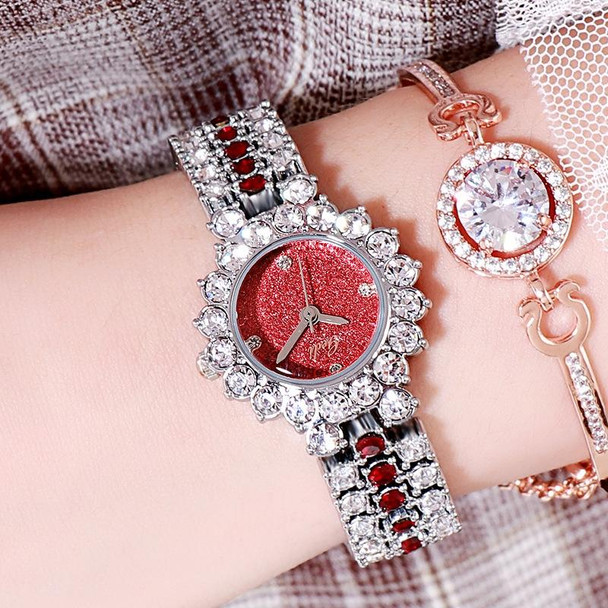 Gedi 52004 Ladies Quartz Diamond Bracelet Watch(Silver Shell Red Plate)