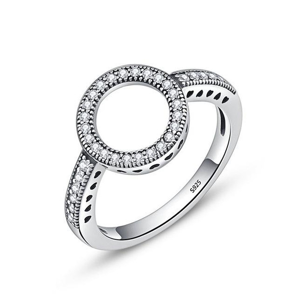 2 PCS Real 925 Sterling Silver Lucky Circle Diamond Halo Rings, Ring Size:8(White)