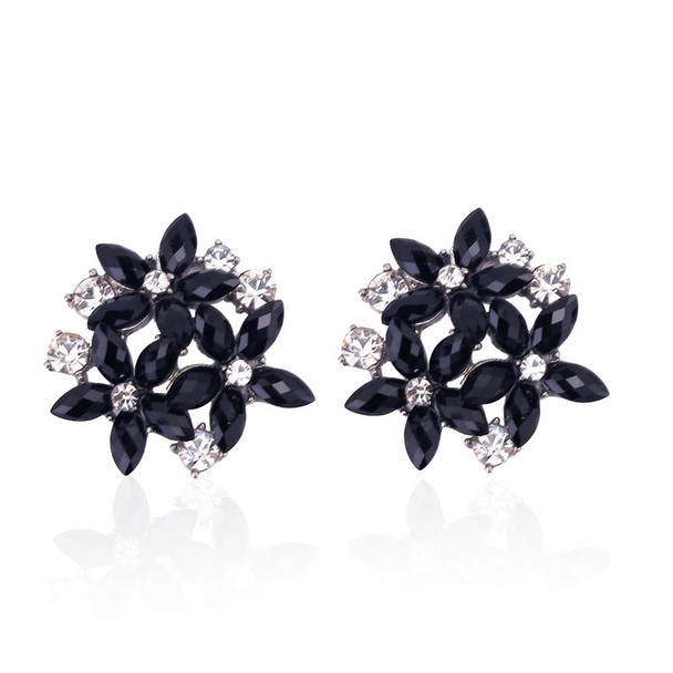 Fashion Zircon Rhinestone 3 Flower Stud Earrings for Women Jewelry, Metal Color:red