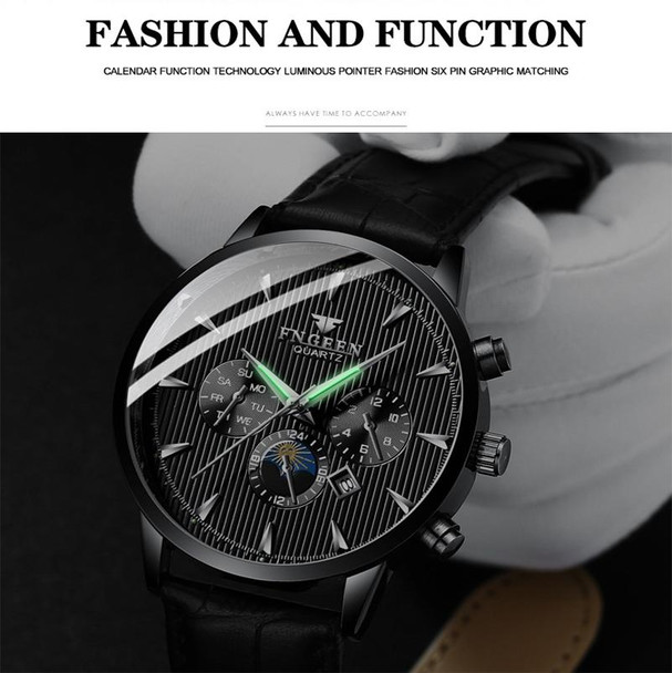 FNGEEN 5781 Multifunction Sports Waterproof Quartz Watch(Black Steel Blue Surface)