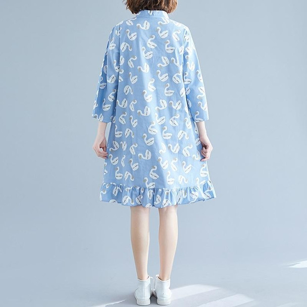 Chinese Style Improved Cheongsam Literary Retro Loose And Thin Mid-length Dress (Color:Blue Size:M)