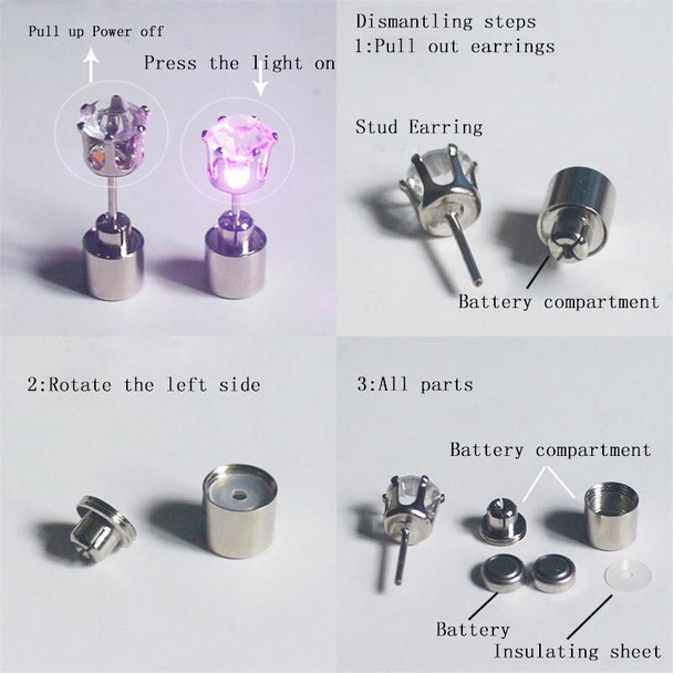 4 PCS Fashion LED Earrings Glowing Light Up Diamond Earring Stud(Pink)