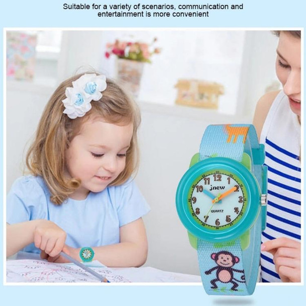 JNEW A369-86313 Children Cartoon Time Cognition Waterproof Ribbon Quartz Watch(Zoo)