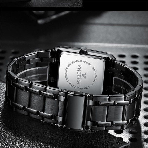 FNGEEN 3627 Waterproof Calendar Men Square Watch(Black Belt Black Shell Black Surface)