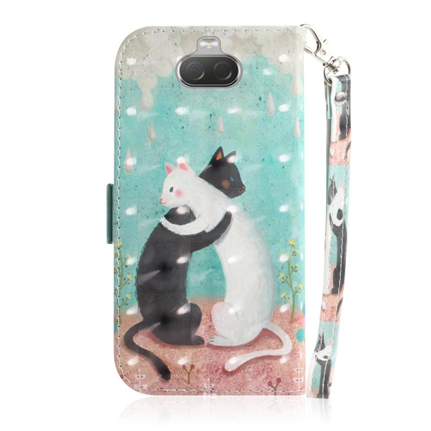3D Painting Pattern Coloured Drawing Horizontal Flip Leatherette Case with Holder & Card Slots & Wallet - Sony Xperia 10(Black White Cat)