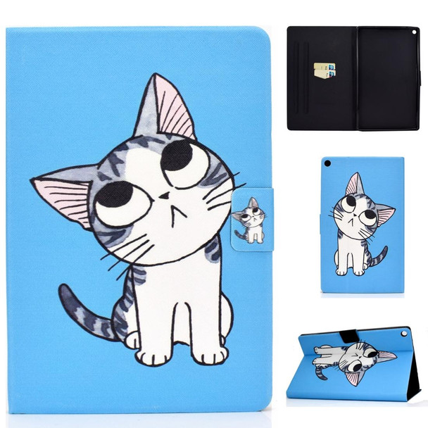 Amazon Kindle Fire HD 10 (2015) / (2017) Voltage Painted Pattern Tablet PC Protective Leatherette Case with Bracket & Card Slot & Sleep / Wake-up & Anti-skid Strip(Blue Cat)