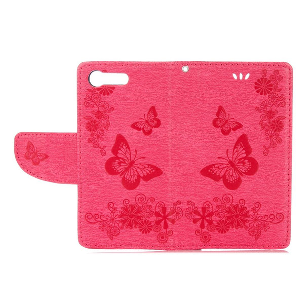 Sony Xperia X Compact Butterflies Embossing Horizontal Flip Leather Case with Holder & Card Slots & Wallet & Lanyard(Magenta)