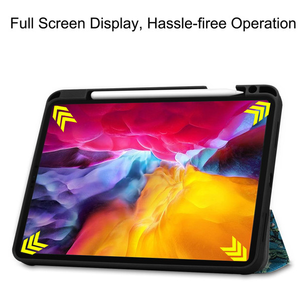 Colored Drawing Horizontal Flip TPU + PU Leatherette Tablet Case with Three-folding Holder & Sleep / Wake-up Function & Pen Slot - iPad Pro 11 inch (2021)(Apricot Flower)